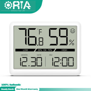 ORIA Humidity Meter Thermometer Digital Temperature Monitor Battery Powered High Accuracy Display ℉/℃ Date 12/24H Time LCD Large Number Indoor Hygrometer No Alarm