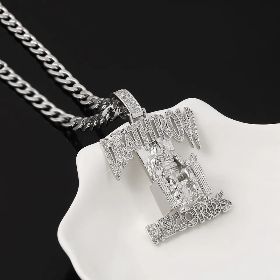 Hip Hop DEATHROW RECORDS Prisoner Necklace Rhinestones Pendant Accessories  For Man Woman Iced Out Jewelry