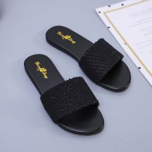 [Free Shipping] New Style Of Fashionable One-Strap Trendy Flat Open-Toe Fish-Mouth And Low-Heeled Slippers In Plus Sizes