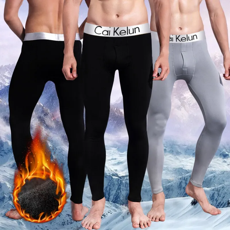 Cyprus Winter Leggings Warmer for Men Long Jones Pants Solid Color Thick  Warm Pants Thermal Tights