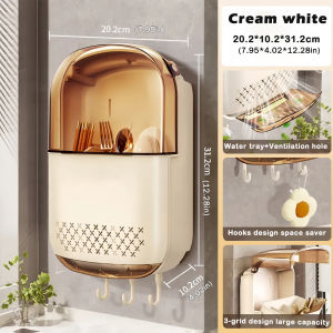 Kitchen Wall-mounted Cutlery Storage Holder with Lid Dustproof Kitchen Detachable Chopstick Fork Organizer Rack Home Space Saver