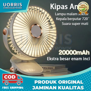 UORRIS 20000mAh Klip Desktop Baru Kipas Angin Isi Ulang USB dengan Lampu Malam Bisu Kipas Angin Mini Siswa Kantor Portabel Umur Panjang