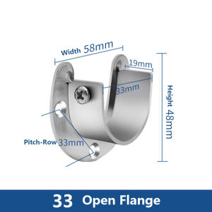 Stainless Steel Open Flange，32/25mm Sturdy and Durable Strong Bearing Capacity U-Shaped Thickened Material Easy Installation and Retrieval for Wardrobe Bracket Shower Curtain Rod Socket Accessories