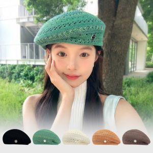 UNIITY Vintage Hollowed Out Beret Hat Fresh Color Japanese Style Weave Painter Hat Fashionable Crochet Knitted Elegant Beach Cap Women Girls
