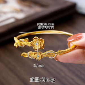 Popular Vietnamese gold-plated bracelet and ring fashionable and luxurious with diamond inlay brushed rose flower design open-style simple womens jewelry
