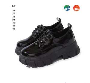 Sepatu Docmart Sneakers Boots Fashion Wanita Korea Style Black Glossy