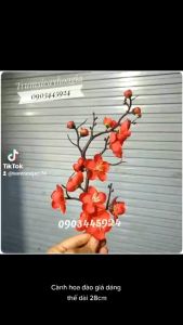 Cành đào giả thân cổ dáng thế cao 28cm trang trí quà Tếttháplàm cây