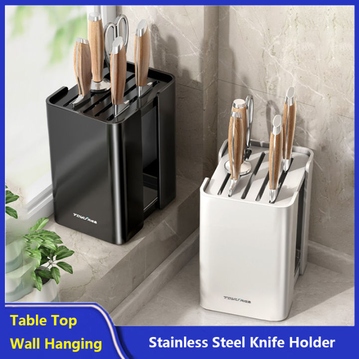 Kitchen Knife Holder Stainless Steel Countertop Storage Rack Wall