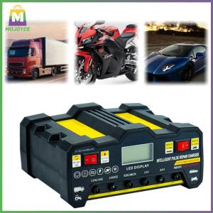 12V 24V Automotive Battery Trickle Maintainer with LCD Display Intelligent Pulse Repair Battery Charger EU Plug Automatic Smart Trickle Charger for Wet Dry Lead Acid