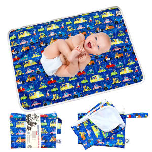 FLOCK THREE Waterproof Baby Diaper Changing Pad 50cm X 73cm with Storage Bag 73cm X 110cm Large Washable Wipeable Reusable Leak Proof Diaper Travel Mat Station Changing Mattress Liner Cribs Bed Cover