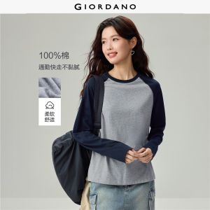 Giordano Beau Monde Women 100% cotton contrast raglan sleeve tee Free Shipping 13326606