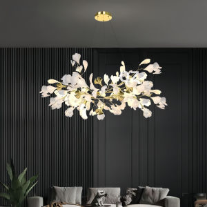 Luxury explosion-proof restaurant chandelier villa creative high-end internet celebrity bar counter lamp hotel restaurant lamp ceramic ginkgo leaf lamp