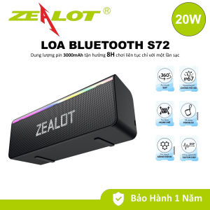 Loa Bluetooth ZEALOT S72 Motion+ có loa siêu trầm Hi-res 20W chống nước IPX6 loa di động 3000MAh Âm thanh tuyệt hảo Hỗ trợ Thẻ TF/USB/AUX/TWS - Hàng chính hãng bảo hành 12 tháng