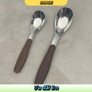 SHNGki Thép không gỉ muỗng với giả gỗ hạt xử lý Nhà Bếp Bộ đồ ăn đồ ăn bữa ăn tối tráng miệng gạo súp thìa tiện ích