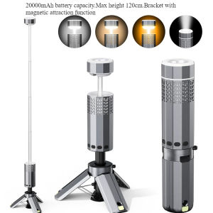Camping magnetic telescopic lamp capacity 20000mAh/10000mAh capacity 360° rotatable lamp head 67or120cm height 67/120cm bracket with magnetic91cm bracket without magnetic for maintenance