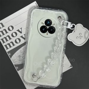 Casing Realme 14X 14 Pro + Plus C75x C75 5G 4G LTE Phone Case New Design Glossy Cream Lens Protection Crystal Bear Mirror Bracelet Soft Cover 2025