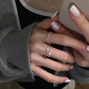 สวยงามแฟชั่นละเอียดอ่อน เซอร์โคเนียสี่เหลี่ยมโซ่ แหวนเปิด ปรับขนาดได้ ของขวัญสำหรับวันเกิด วันวาเลนไทน์ Ring