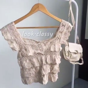 look.classy | พร้อมส่ง Lace creamy layer เสื้อสายเดี่ยวลูกไม้ ซีทรู น่ารักเกาหลี