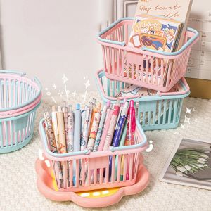 Macaron Desktop Storage Basket with Handle Sundries Storage Container For Cosmetics Office Stationery Organizer