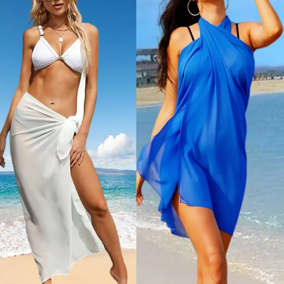 LUTER 2PCS Women Beach Sarong, 74.8x18.1inch, 190x46cm Short Transparent  Beach Wrap Sarong Bikini Cover Up Wrap Swimsuit Cover Up Skirt Sarong  Bathing