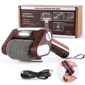 2025 Stainless Steel 304 Roller Grill Brush with LED Light - Bristle-Free Food-Grade Cleaning Tool for BBQ Grills