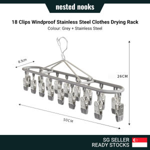 18 Clips Windproof Stainless Steel Clothes Drying Rack for Socks Underwear 6 in 1 stainless steel hanger compact foldable hanger for pants trousers jeans scarf