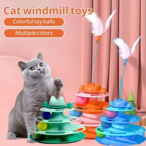 Cat Toy Cat Tower Pet Intellectual Track Tower Turntable Interactive Toy Turntable Four-layer Turntable Round Track Ball Detachable Funny Mainan Kucing
