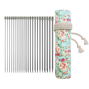 22Pcs Single Pointed Pointed Knitting Needle 25.0cm Stainless Steel Straight Knitting Needle Set for Knitting Weaving