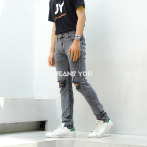 Celana Jeans Panjang Pria Sobek lutut Hitam Ripped softjeans stretch melar - Celana sobek pria