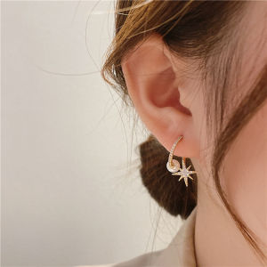 Frascati Korean New Fashion Jewelry Simple Hook Front And Back Wearing Pearl Zircon Star Earrings Unusual Girl Gift Womens Daily Work Earrings