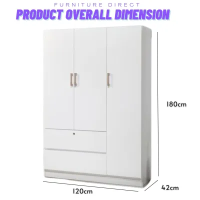 MUSE Design VIDA 3 Door 3 Drawers Soft Closing Wardrobe-White