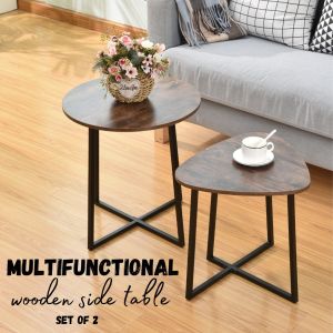 SET OF 2 Side Table Minimalist Wooden Coffee Table Simple Modern Multifunctional Organizer For Bedroom Living Room