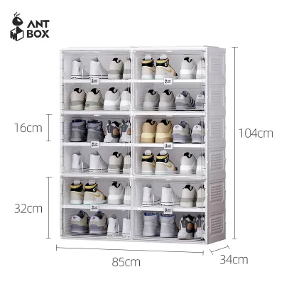 ANTBOX [พร้อมส่ง!!] ขาว ตู้รองเท้า 2 แถว 10 ชั้น 40 คู่ ติดตั้งง่าย ประตูแม่เหล็ก พับเก็บได้ มีหลายช่องเก็บ แข็งแรงทนทาน กันน้ำกันแดด