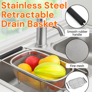 Stainless Steel Retractable Drain Basket Kitchen Sink Strainer Drain Net Basket Sink Drainage Filter Vegetable Washing Basin