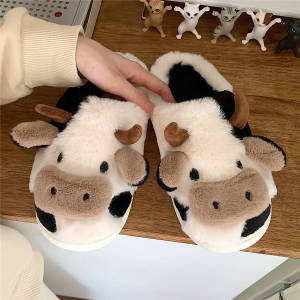 XIXITIAO Non-Slip Warm Plush Shoes Female Winter Student Dormitory Soft Pet Cute Girl Heart Full Heel Wrap Cow Cotton Slippers