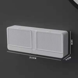 Soap Dish Drain Double Grid Sticker Wall-Mounted Soap Box with Lid Without PerforationA