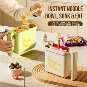 Reusable Multi Functional Instant Noodle Bowl With Fork Storage For Convenient Soaking And Eating