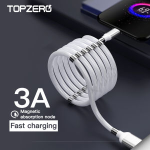 TOPZERO 3A Magnetic Protable Storage USB Cable for iPhone 7 8 Plus X XR XS MAX 11 Pro MAX Magnet Fast Charging USB Data Cord Type C Lightning Micro USB Charger Cable for OPPO VIVO Xiaomi Samsung