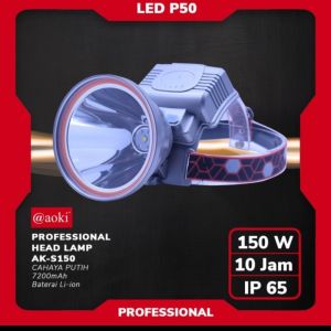 Senter Kepala 150W AOKI AK-S150 Premium Metallic Paint Professional Headlamp 7200mAh IP65