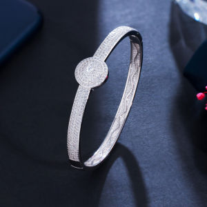 SEQUITO Luxury Brides Golden Silver Rose Gold Plating Jewelry Full Micro Pave Setting Sparkle AAA Cubic Zircon Round Open Cuff Indian Bangle Bracelet for Wedding Party B179