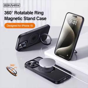 FC360 ° Rotatable Ring Stand Case For iPhone 16/15 /14/13 Pro Max Compatible with Magsafe Military Grade Shockproof Cover For iPhone 15 16 Plus Translucent Matte Ring Holder Casing