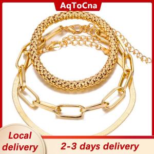 [COD] AqToCna Ship within 24 hours 3PCS Set Fashion Thick Chain Link Bracelets Bangles For Women Vintage Snake Chain Gold Silver Color Bracelets Set Punk Jewelry