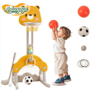 Aoduoyaya 4 in 1 Kids Basketball Hoop Set Game Indoor Adjustable Basketball Frame Children Toys Mainan Bola Budak