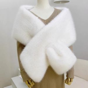 SDG Widened Design Faux Fur Shawl Large Size Long Plush Faux Fur Scarf Luxurious Fluffy Texture Faux Fur Cloak For Women