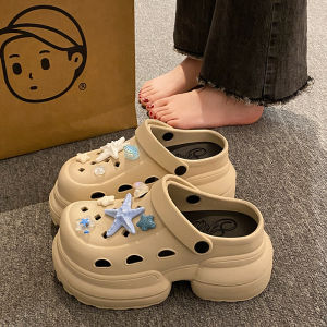 [Free Shipping] Womens two-way wear slip-on sandals outdoor non-slip new DIY fashion sweet and cool height-increasing thick-soled perforated EVA shoes