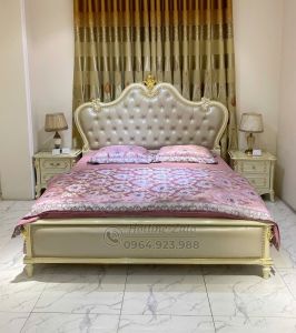GIƯỜNG NGỦ TÂN CỔ ĐIỂN DÁT VÀNG 1M8 X2M GỖ TỰ NHIÊN 911B-DV
