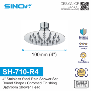 Sinor SH-710-R4 Stainless Steel 4 inches Round Ultra Thin Shower Head Set Pancuran Mandi 沐浴莲蓬头