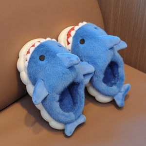 ＜822＞ รองเท้าแตะผ้าฝ้ายสำหรับผู้ชายฤดูใบไม้ร่วงและฤดูหนาวเด็กชายน่ารักปลาฉลามเด็กวัยกลางและใหญ่ในร่มตุ๊กตาพื้นหนาสำหรับพ่อแม่และลูกรองเท้าแตะผ้าฝ้าย