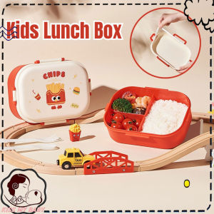 Kids Lunch Box with Spoon and Fork Food Grade Grid Box Student School Food Storage Container Kanak