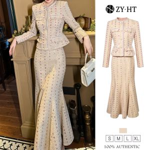 ZYHT EraVogue Womens Autumn and Winter New Jacket Top Fishtail Half-body Skirt Two-piece Set 50626